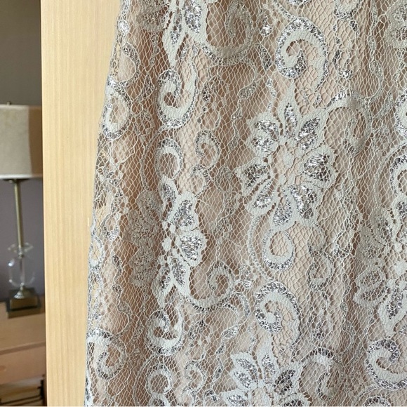 Badgley Mischka collection silver metallic lace gown maxi dress - Picture 8 of 9